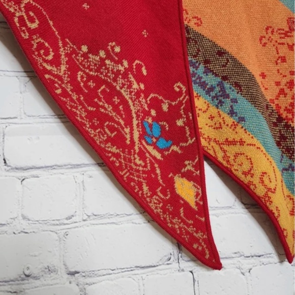 NWT IVKO Woman Red Jacquard-knit Geometric Folk Floral Pattern Shawl Scarf Wrap - Picture 2 of 11